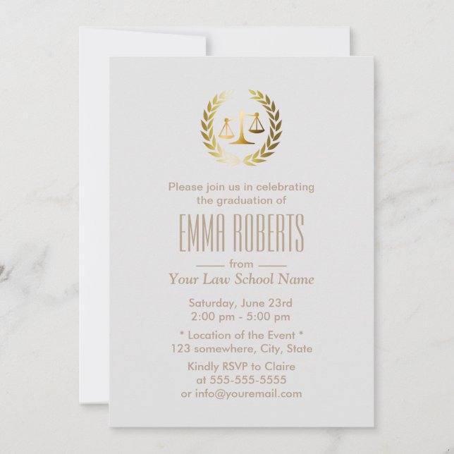 Simple Plain Silver Law School Graduation Invitation (Front)
