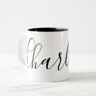 Simple Plain White and Black Custom Name Charlotte Two-Tone Coffee Mug