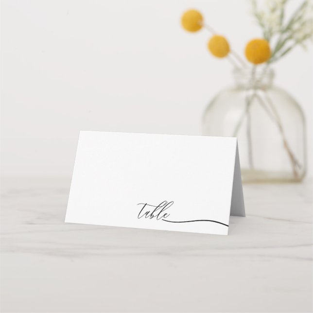 Simple Plain White Clean Script Table Place Card (Front)