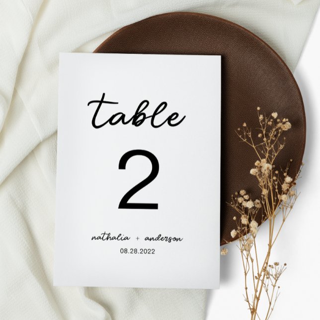Simple Plain White Elegant Script Wedding Table Number (Creator Uploaded)