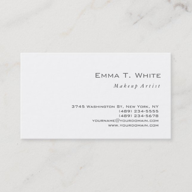 Simple Plain White Grey Makeup Artist Stylist Business Card (Front)