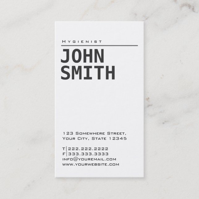 Simple Plain White Hygienist Business Card (Front)