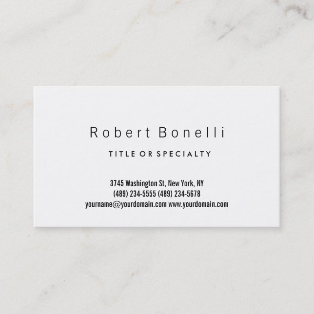 Simple Plain White Modern Business Card (Front)