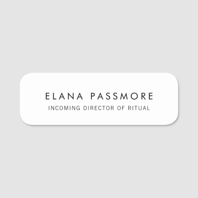 Simple Plain White  Name Tag (Front)