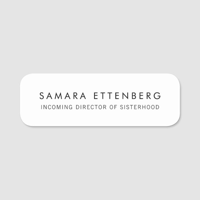 Simple Plain White  Name Tag (Front)