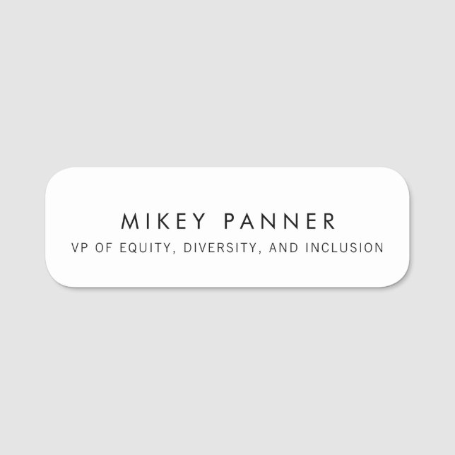 Simple Plain White  Name Tag (Front)