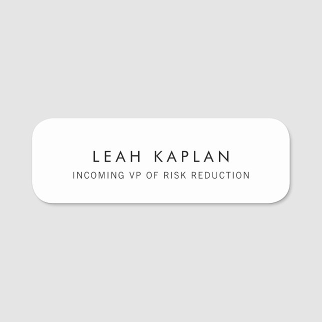 Simple Plain White  Name Tag (Front)
