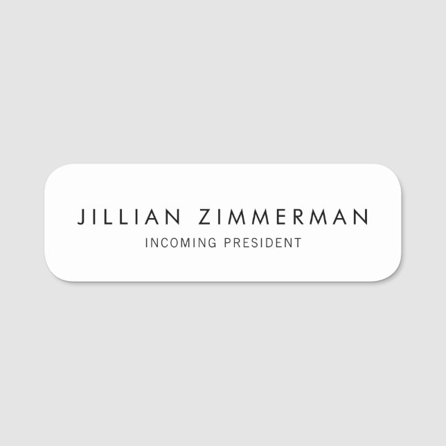 Simple Plain White  Name Tag (Front)