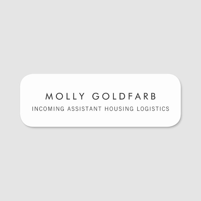 Simple Plain White  Name Tag (Front)