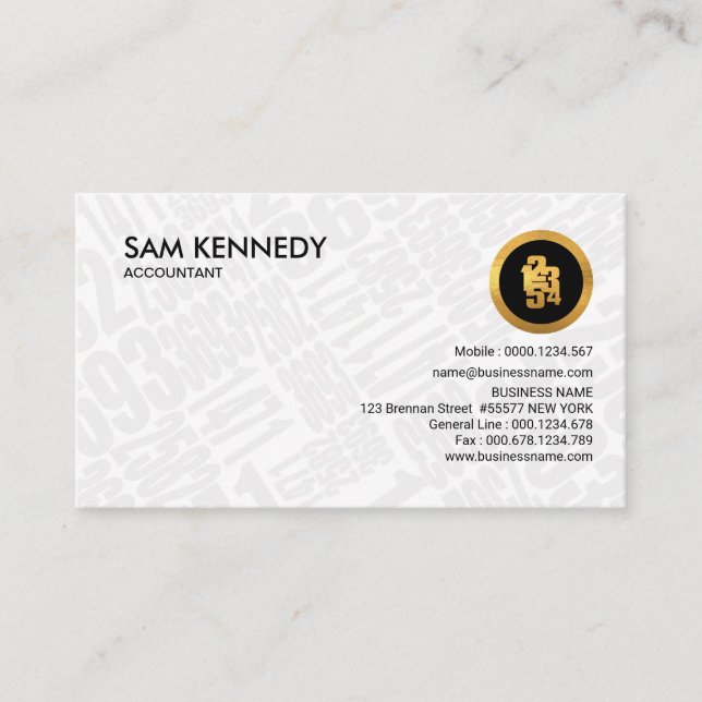 Simple Plain White Numbers Financial Accountant Business Card (Front)
