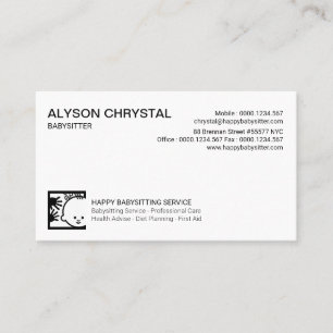 Simple Plain White Retro Babysitting Services Business Card