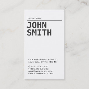 Simple Plain White Translator Business Card