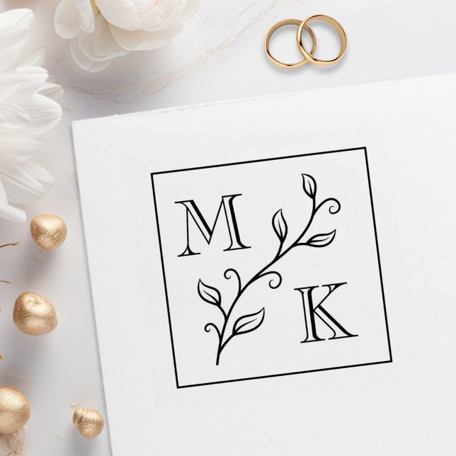 Simple Plant Monogram Initials Wedding Couple Rubber Stamp (Creator Uploaded)