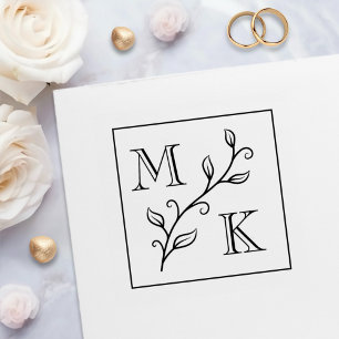 Simple Plant Monogram Initials Wedding Couple Self-inking Stamp