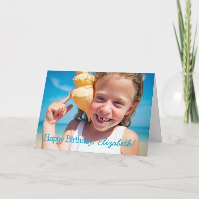 Simple Playful Cursive Typography Photo Birthday Card (Front)