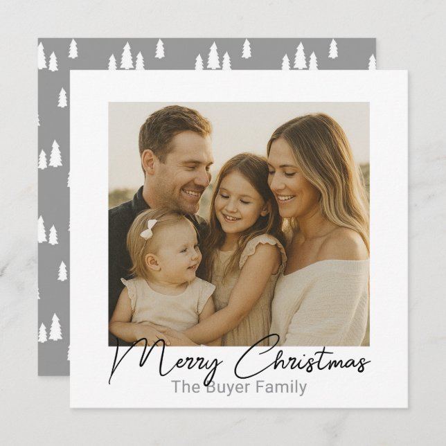 Simple Pleasures One Photo Gray Christmas Card (Front/Back)