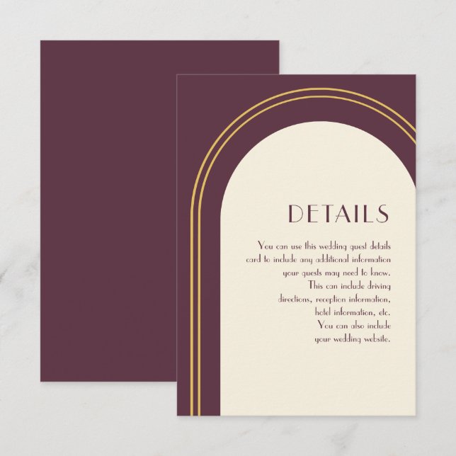 Simple Plum Arch Wedding Guest Detail Enclosure Card (Front/Back)