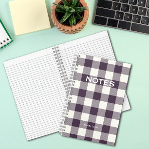 Simple Plum Buffalo Check Monogram Name Notebook