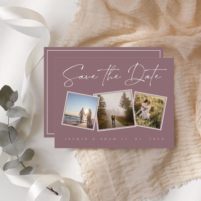 Simple Plum Purple Photo Wedding Save the Date Announcement Postcard (Creator Uploaded)