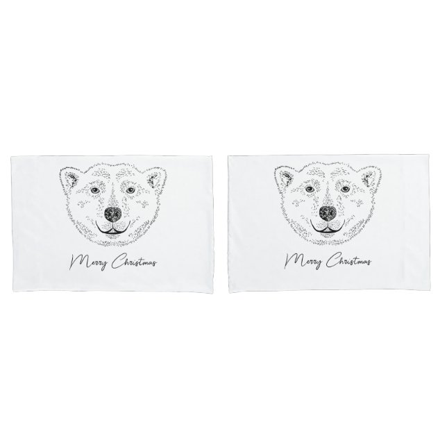 Simple Polar Bear Head Line Art Sketch With Text Pillowcase (Front-Set)