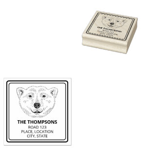 Simple Polar Bear Head Line Art Sketch With Text Rubber Stamp
