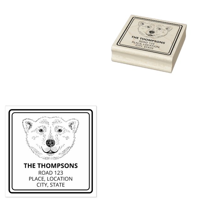 Simple Polar Bear Head Line Art Sketch With Text Rubber Stamp (Stamped)