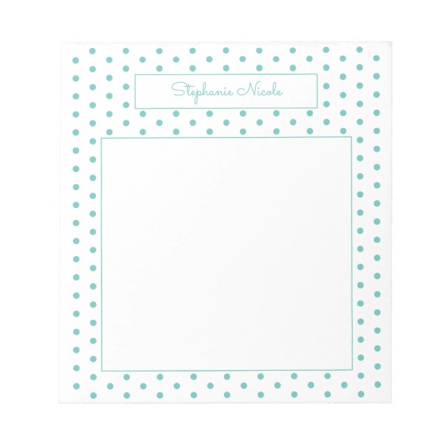 Simple Polka Aqua Personalized Lined Notepad (Front)