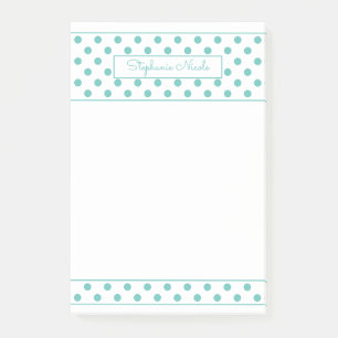 Simple Polka Dot Aqua Personalized Border Post-it Notes
