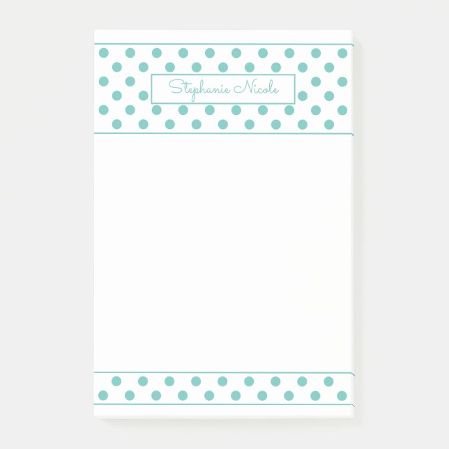 Simple Polka Dot Aqua Personalized Border Post-it Notes (Front)