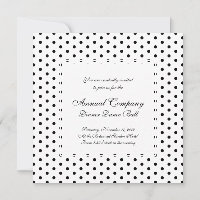 Simple Polka Dot Black and White Pattern Invitation (Front)