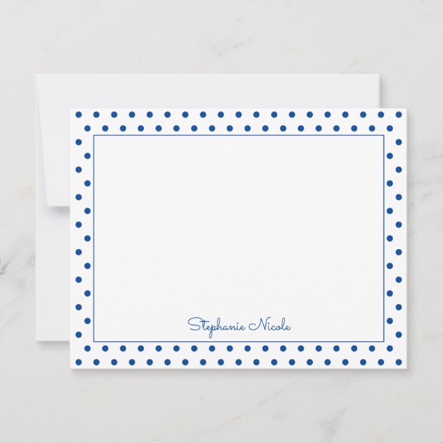 Simple Polka Dot Blue Personalized Thin Border Card (Front)