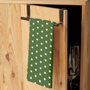 Simple Polka Dot Dark Forest Green and White Kitchen Towel
