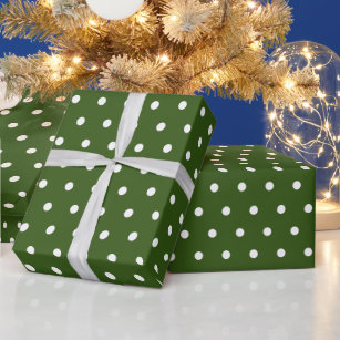 Simple Polka Dot Dark Green and White Wrapping Paper