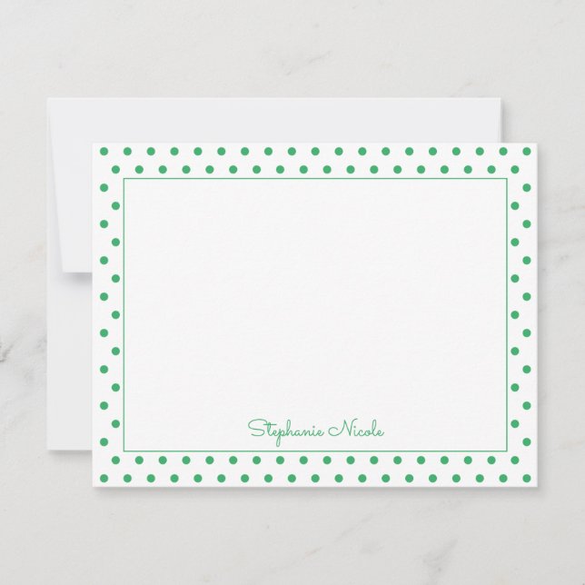 Simple Polka Dot Green Personalized Thin Border  Card (Front)