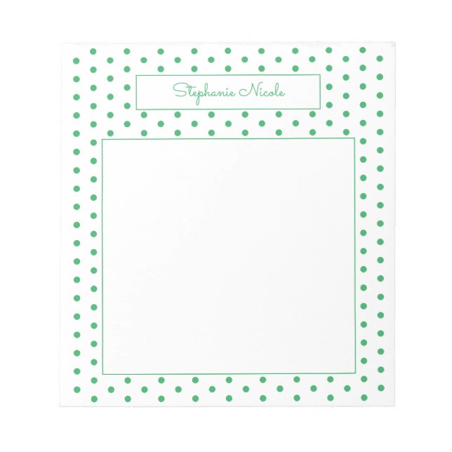 Simple Polka Dot Green Personalized Thin Border Notepad (Front)