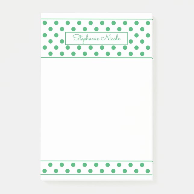 Simple Polka Dot Green Personalized Thin Border  Post-it Notes (Front)
