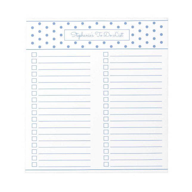 Simple Polka Dot Light Blue Two Column Checklist Notepad (Front)