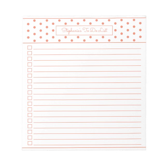 Simple Polka Dot Orange One Column To Do Checklist Notepad (Front)