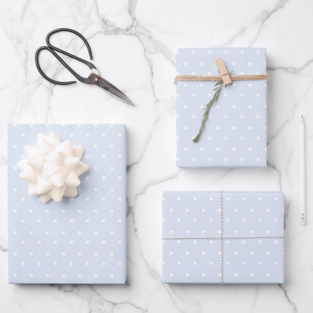 Simple Polka Dot Pattern in Pastel Light Blue Grey Wrapping Paper Sheet (Front)