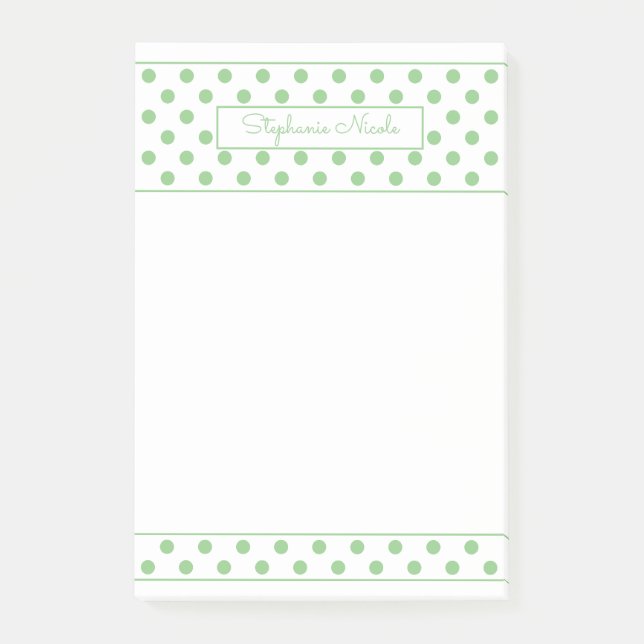 Simple Polka Dot Sage Personalized Border Post-it Notes (Front)