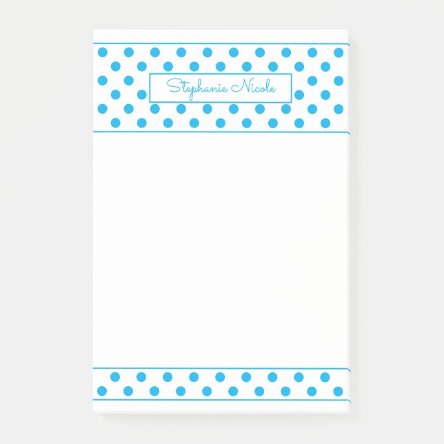 Simple Polka Dot Sky Blue Personalized  Post-it Notes (Front)