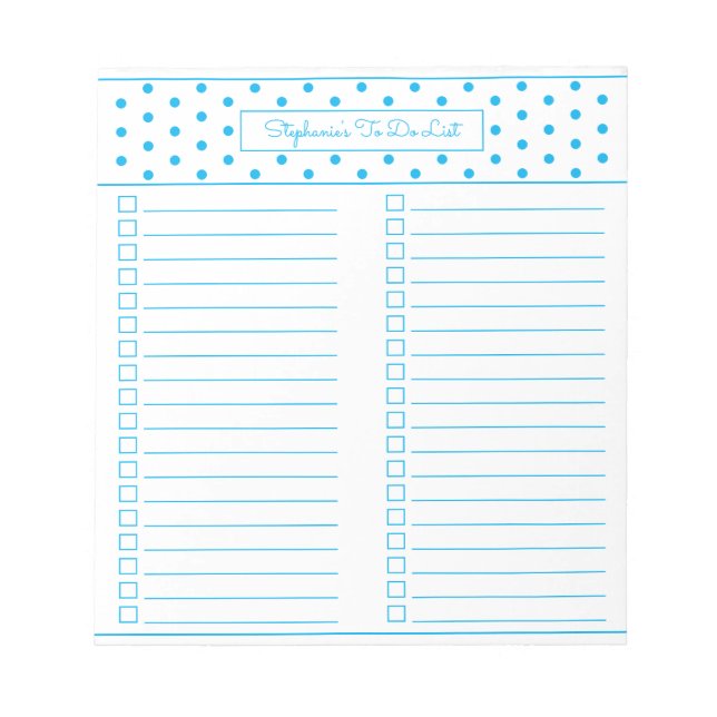 Simple Polka Dot Sky Blue Two Column Checklist Notepad (Front)