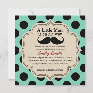 Simple Polka Dots Moustache Little Man Baby Shower Invitation