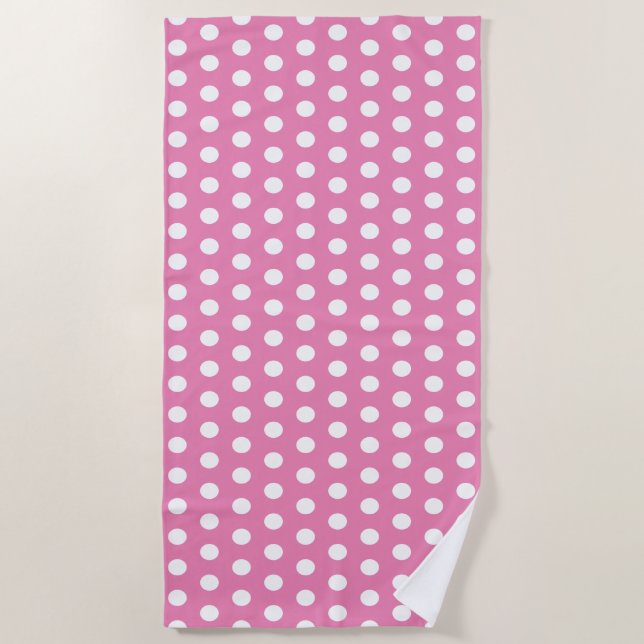 Simple Polka Dots Pink and White Beach Towel (Front)