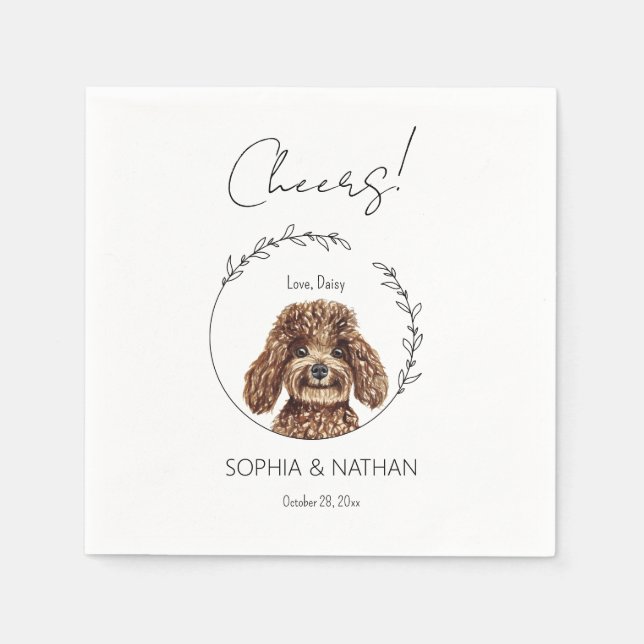 Simple Poodle Dog Wedding Cocktail  Napkin (Front)