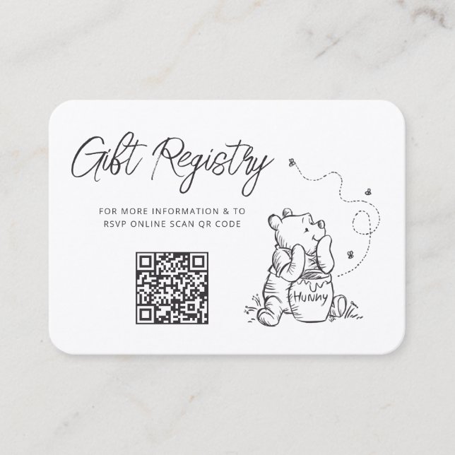 Simple Pooh Baby Shower Gift Registry Place Card (Front)