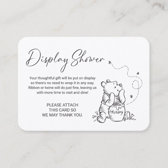 Simple Pooh Baby Shower No Wrap Place Card (Front)