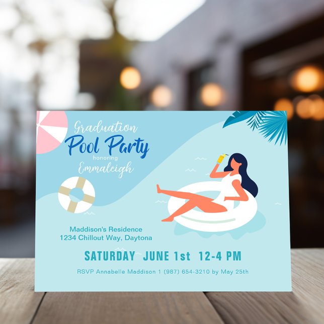 Simple Pool Party Photo Graduation Invitation (Creator Uploaded)