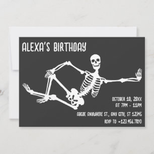 Simple pose skeleton birthday halloween invitation