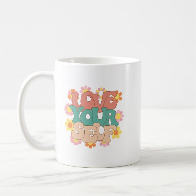 Simple Positive Quote White Bold Groovy Self Love Coffee Mug (Left)